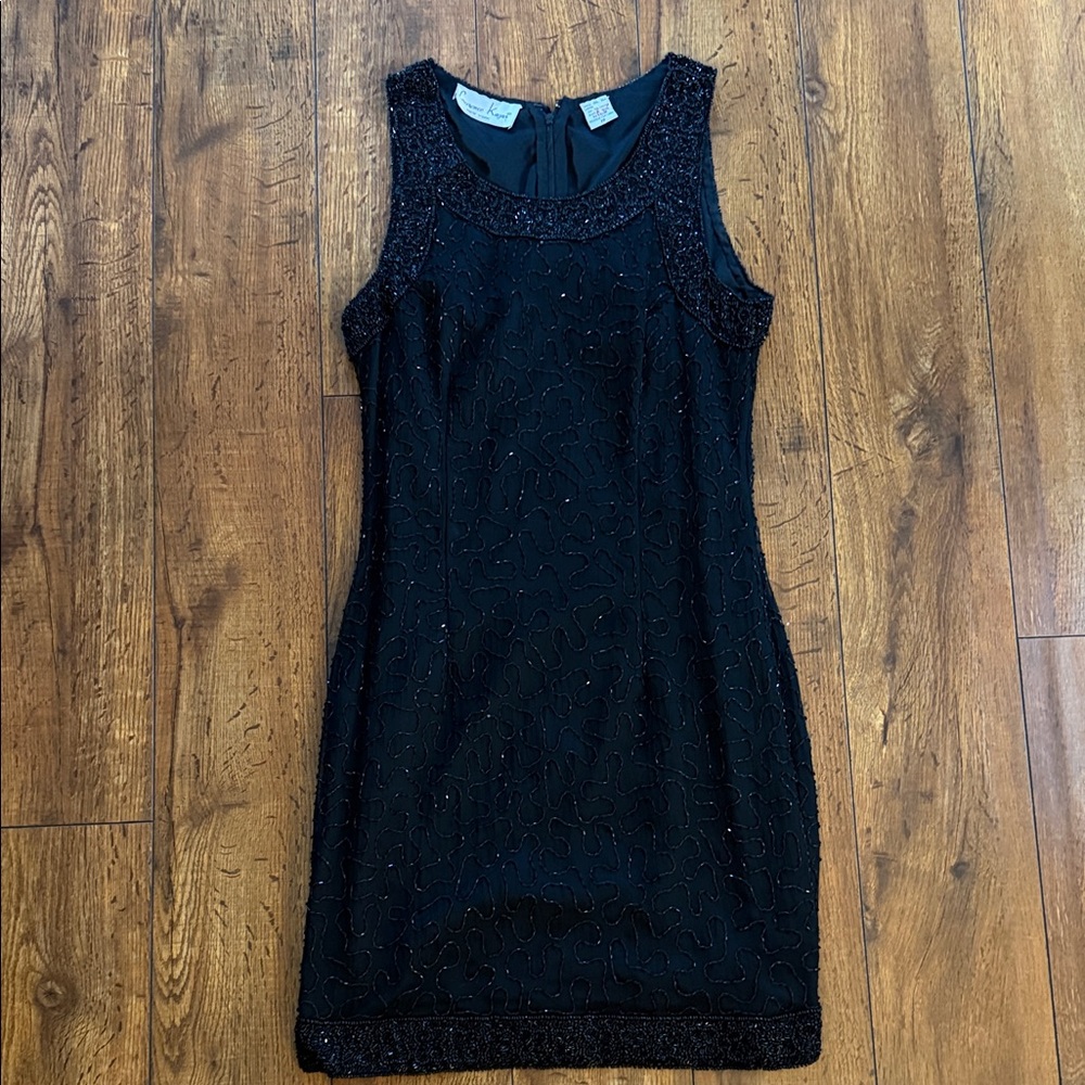 Laurence Kazar Black Beaded Midi Dress